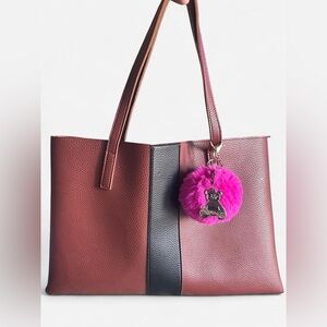 Vince Camuto Luck tote bag in brown and black vegan leather